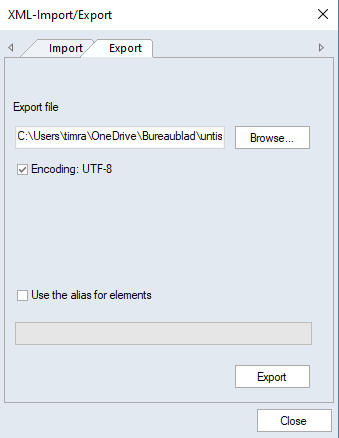 Het XML-exportvenster in Untis